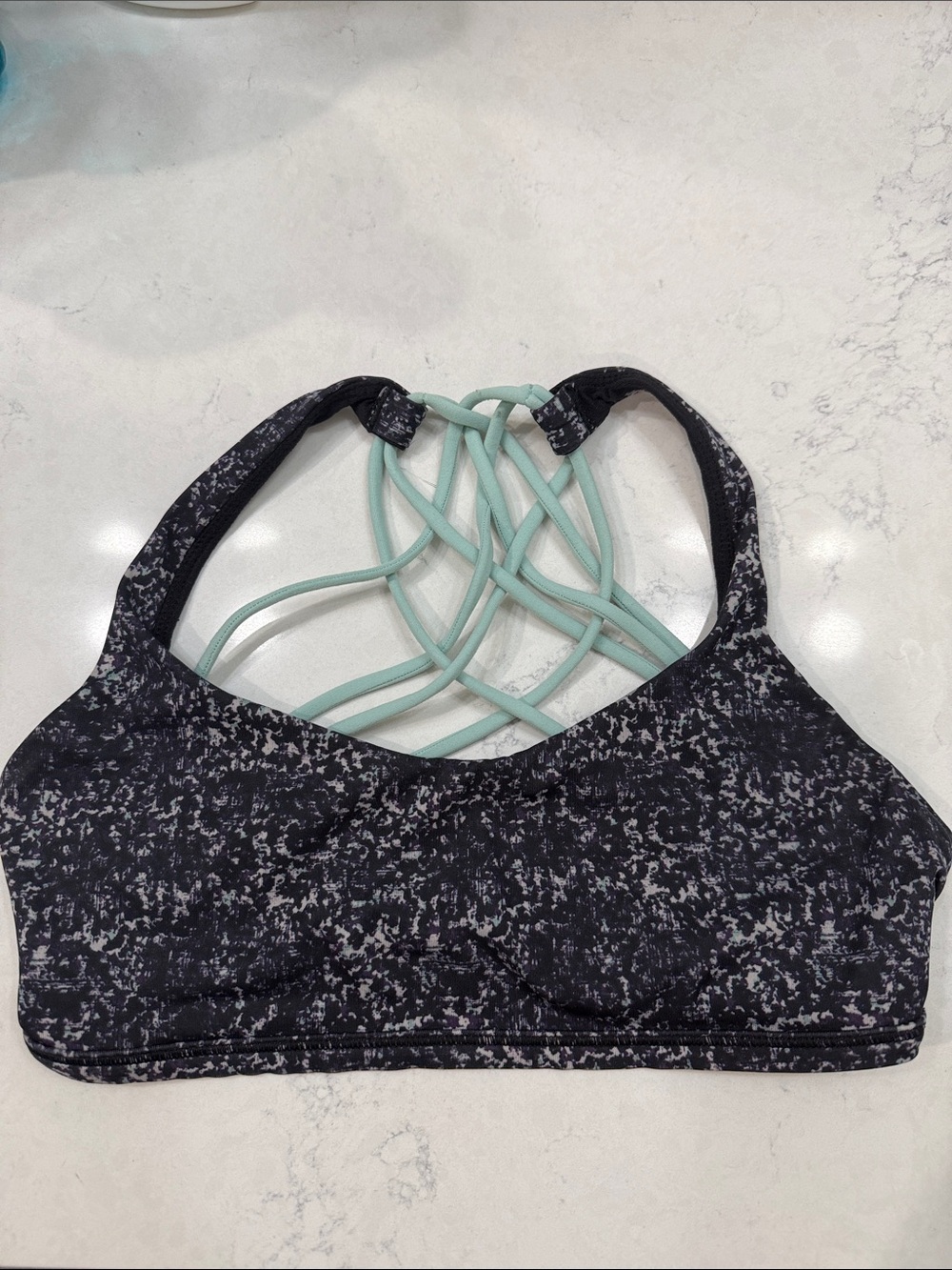 lululemon athletica Black Speckle Sports Bra with Mint Strappy Back